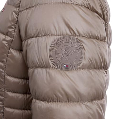 Tommy Hilfiger Women's Lightweight Packable Puffer Jacket with Hood & Bag, Taupe, Large