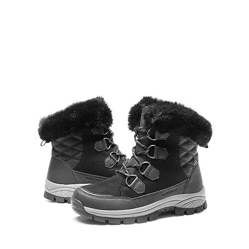 DREAM PAIRS Women's Waterproof Winter Snow Boots,Black,5 | Non-Slip,Warm Cozy Fur,Comfortable,Insulated,Cushioned Insole,Lace Up,for Outdoor Hiking and Daily Walking