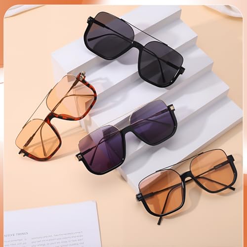 scenicamp 4Pcs Retro Oversized Aviator Sunglasses for Women Square Aviators