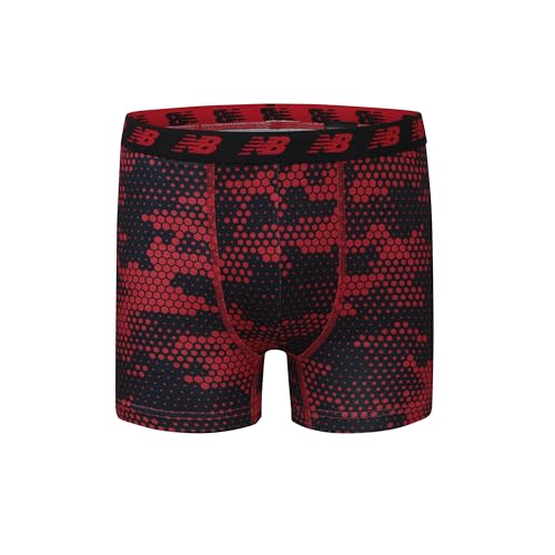 New Balance Boys' 3.5" Underwear, Performance Boxer Briefs (4 Pack), Magnet Print/Team Red/Black/Team Red Print, X-Large