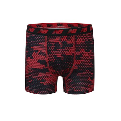 New Balance Boys' 3.5" Underwear, Performance Boxer Briefs (4 Pack), Magnet Print/Team Red/Black/Team Red Print, X-Large