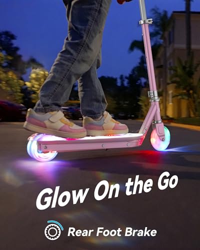 Gyroor KS2 Kids Electric Scooter 5 MPH LED Light Up Wheels Pink | 5 MPH safe speed, LED light-up wheels, Pink finish, Adjustable height design, Easy kick-start motor