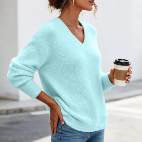 Womens Long Sleeve Sweaters Soft Kint Pullover Fall Casual Warm Top Blue