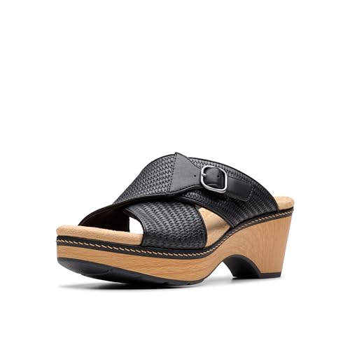Clarks Collection Women's Seannah Nora Wedge Sandal, Black Interest Synthetic, 8 Medium US
