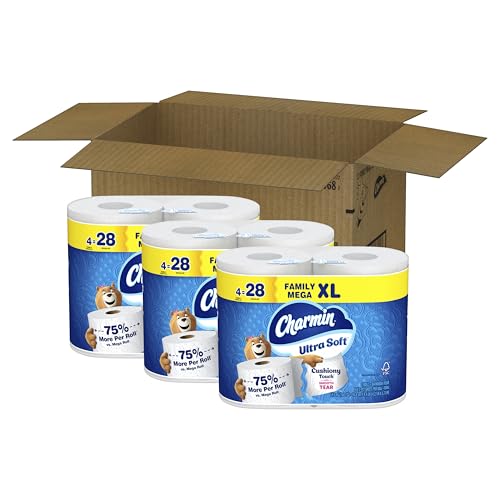 Charmin Toilet Paper Ultra Soft Cushiony Touch, 12 Family Mega XL Rolls = 84 Regular Rolls
