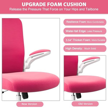 Mimoglad Office Chair, Comfy Desk Chair - High Back Ergonomic Computer Chair with Adjustable Lumbar Support & Headrest, Flip-up Armrests for Guitar Playing (Barbie Pink)