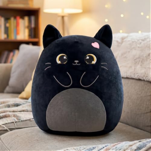 PEACH CAT Black Cat Stuffed Animal 12" Cute Plushies Soft Plush Toys Gifts for Kids