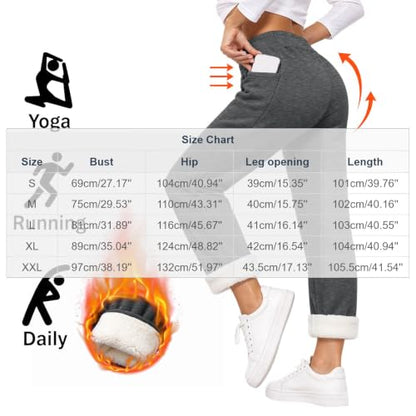 Sweat Pants Women Women Fleece Lined Sweatpants Warm Thick Winter Jogger Pants Elastic Waist Casual Running Yoga Trousers with Pockets Gray X-Large