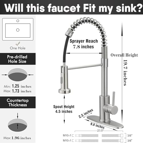 GIFTQOOL Brushed Nickel Kitchen Faucet with Pull Down Sprayer, Commercial Stainless Steel Kitchen Sink Faucets Single Handle Tap 1 Hole Modern RV Faucets