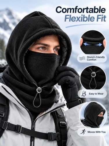3 in 1 Winter Hat Fleece Mask Double Layer Fleece Hooded Caps for Men