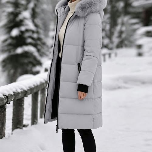 Womens Winter Jackets Long Puffer Coat Zip up Hooded Padded Outwear | Women's down Alternative Coats & Jackets,Heavyweight Warm Padded Outerwear,Faux Fur Hood,Long Sleeve,With Pockets,Winter 2026