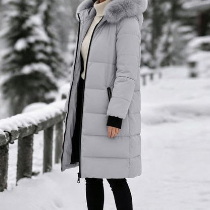 Womens Winter Jackets Long Puffer Coat Zip up Hooded Padded Outwear | Women's down Alternative Coats & Jackets,Heavyweight Warm Padded Outerwear,Faux Fur Hood,Long Sleeve,With Pockets,Winter 2026