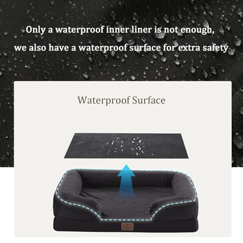 Bedfolks Orthopedic Dog Bed, Waterproof Dog Sofa Bed for Medium Dogs, Egg Foam Pet Couch Bed with Removable Washable Cover and Nonslip Bottom, Black