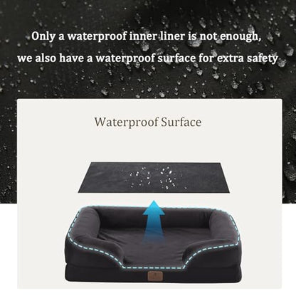 Bedfolks Orthopedic Dog Bed, Waterproof Dog Sofa Bed for Medium Dogs, Egg Foam Pet Couch Bed with Removable Washable Cover and Nonslip Bottom, Black