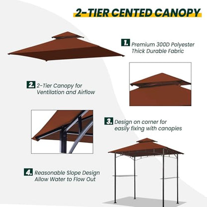 OLILAWN Grill Gazebo Replacement Canopy Roof, 5' x 8' Outdoor BBQ Gazebo Canopy Top Cover, Double Tired Grill Shelter Cover with Durable Polyester Fabric, Fit for Model L-GG001PST-F, Burgundy