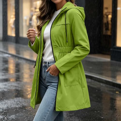 Jacket Women Rain Jacket Women 2026 Long Hooded Zip Up Waterproof Windbreaker Coat With Pockets Casual Fall Winter Outdoor Raincoat Green Large