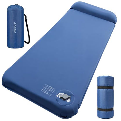 Andola Self Inflating Sleeping Pad, 3" Thick Foam Camping Mat with Built-in Pillow, Insulated Sleeping Pad for All-Season, Foldable Sleeping Mat for Camping, Tent, Car, Outdoor Use, Blue