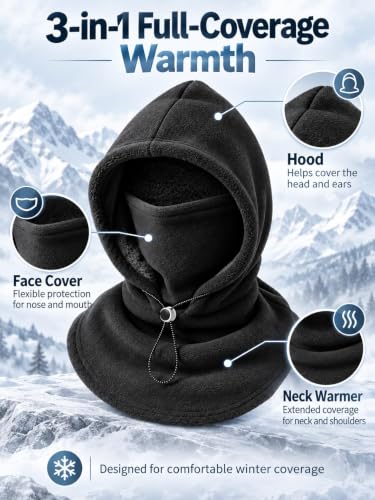3 in 1 Winter Hat Fleece Mask Double Layer Fleece Hooded Caps for Men