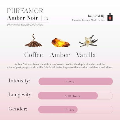PUREAMOR Pheromone Perfume for Women, Amber Noir Extrait de Parfum - Long Lasting Vanilla Amber Scent, 30% High Concentration, Full Size Fragrance Spray, 1.0 oz / 30 ml