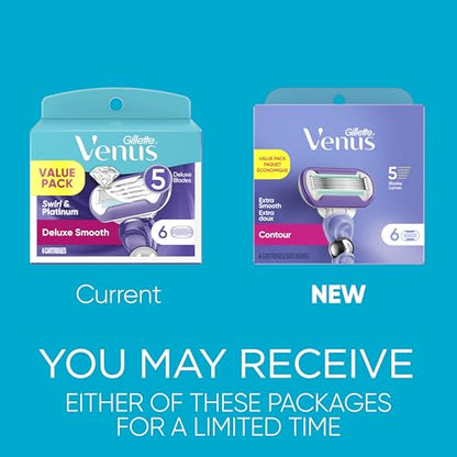 Gillette Venus Extra Smooth Contour Women’s Razor Blades, 5-Bladed Razor Refills, 1 Pack (Count of 6)