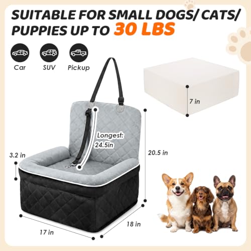 SlowTon Dog Car Seat for Small Medium Dog Up to 30lbs, 7in Elevated Cushion