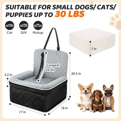 SlowTon Dog Car Seat for Small Medium Dog Up to 30lbs, 7in Elevated Cushion