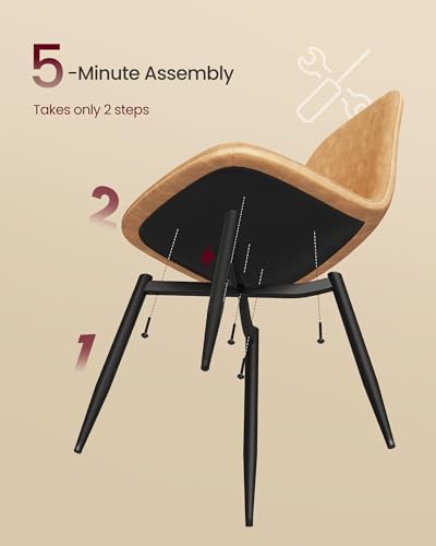 VASAGLE Set of 4 Dining Chairs, Dining Room Chairs, Metal Frame, Adjustable Feet, Easy to Clean, Glacier-Textured PU Leather, for Kitchen, Caramel Brown UKDC188K01
