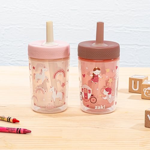 Zak Designs Fairy and Rainbow Capri 9oz Leak-Proof Toddler Cups, 2-Pack