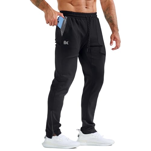 BROKIG Mens Gym Joggers Sweatpants Jogging Track Pants(Black,L)
