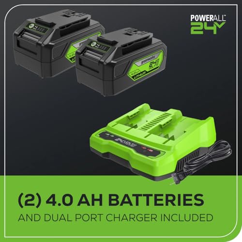 Greenworks 48V (24V x 2) Brushless Cordless Leaf Blower (140 MPH / 585 CFM) / Turbo Mode Electric Axial Blower for Yard Debris Leaves Dust Cleanup, (2) 4Ah Batteries & Dual Port Charger Included