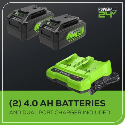 Greenworks 48V (24V x 2) Brushless Cordless Leaf Blower (140 MPH / 585 CFM) / Turbo Mode Electric Axial Blower for Yard Debris Leaves Dust Cleanup, (2) 4Ah Batteries & Dual Port Charger Included