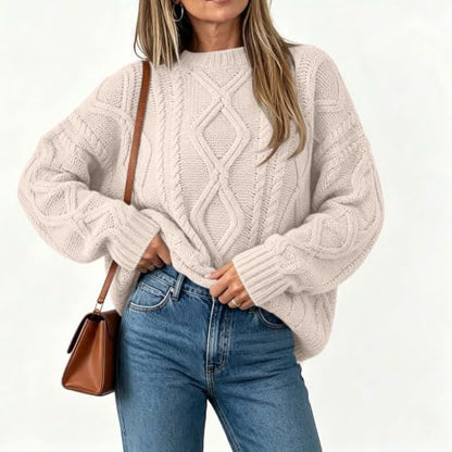 Sueter Tejidos para Mujer, Long Sleeve Cable Knit Pullover Sweaters Beige