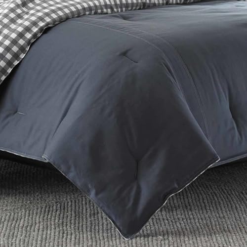 Eddie Bauer - Twin Comforter Set, Reversible Cotton Bedding with Matching Sham, Pre-Washed for Added Softness (Kingston Charcoal, Twin)