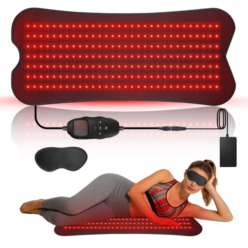 Red Light Mat for Body, 31.5" x 14" Large Red Light Mat,210LEDs 660nm&850nm Red & Near Infrared Light 5 Brightness and 5 Time Settings for Legs, Back, Waist, Shoulders Neck Black