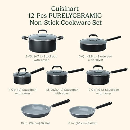 Cuisinart PURELYCERAMIC 12-Piece Pots and Pans Set, Black (55IC-12BKC)