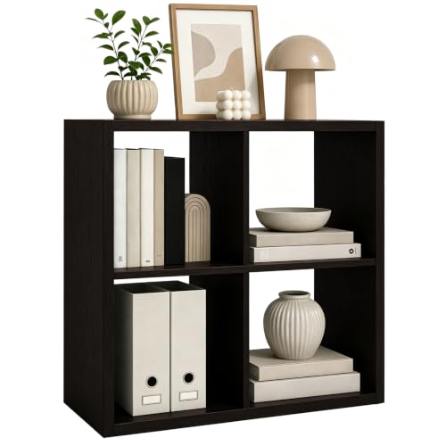 Endearing Limons【2026 Wooden Thick Border】 4 Cube Shelf Storage Organizer with Anti-Tipping Kits + Reversible Open Back Bookcase (11 x 11 Unit Cell Chocolate)