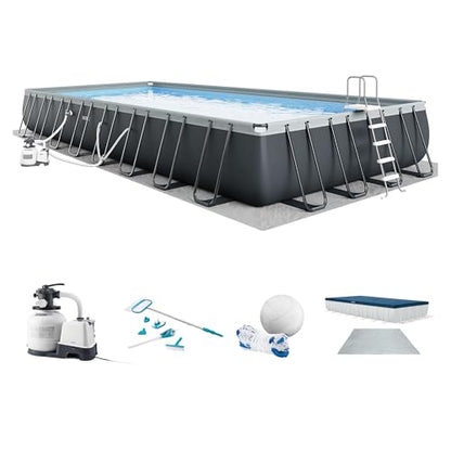 INTEX 26377EH Ultra XTR Deluxe Rectangular Above Ground Swimming Pool Set: 32ft x 16ft x 52in – Includes 2650 GPH Sand Filter Pump – Saltwater System – SuperTough Puncture Resistant – Rust Resistant