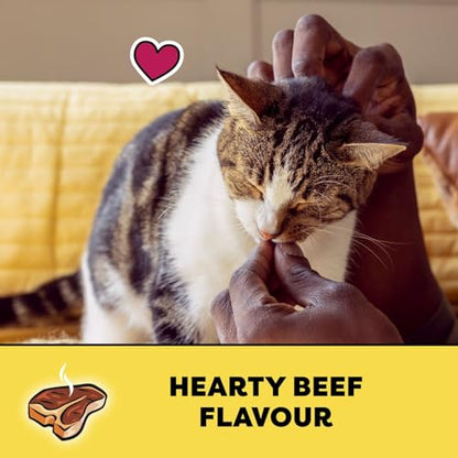 TEMPTATIONS Adult Cat Treats, Beef Flavour, 454g | Crunchy outside, soft inside, no artificial flavours, under 2 calorie per treat, 100% nutritionally complete and balanced