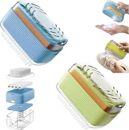 2 Pcs Rolling Soap Box for Laundry,Hands Free Foaming, Multifunctional Soap Box Scrubber & Storage Dispenser,Portable Dispenser Brush for Laundry, Home & Travel Keeps Soap Dry & Hygienic (Blue+Green)