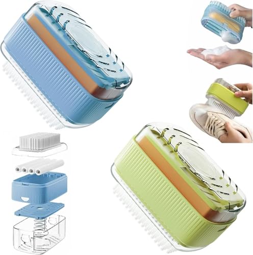 2 Pcs Rolling Soap Box for Laundry,Hands Free Foaming, Multifunctional Soap Box Scrubber & Storage Dispenser,Portable Dispenser Brush for Laundry, Home & Travel Keeps Soap Dry & Hygienic (Blue+Green)