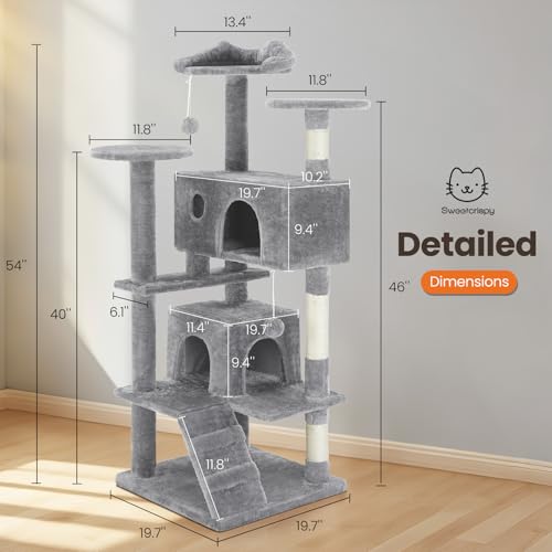 Sweetcrispy 138cm Cat Tree Tower with Scratching Posts, Indoor Use