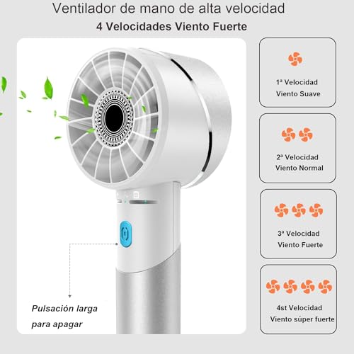 Handheld Fan,7000RPM Turbo Portable Mini Fan with 16H Battery, 4-Speed USB Rechargeable Personal Fan | Metal Alloy Pocket Fan, Travel Essentials for Outdoor, Travel, Office, Home|Summer GiftWhite