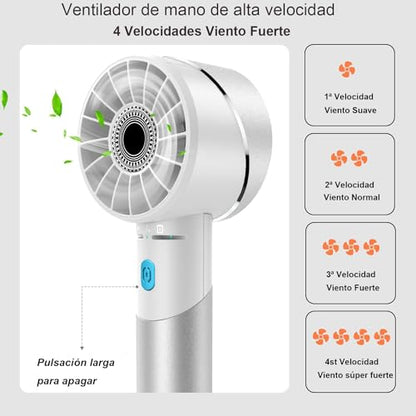 Handheld Fan,7000RPM Turbo Portable Mini Fan with 16H Battery, 4-Speed USB Rechargeable Personal Fan | Metal Alloy Pocket Fan, Travel Essentials for Outdoor, Travel, Office, Home|Summer GiftWhite