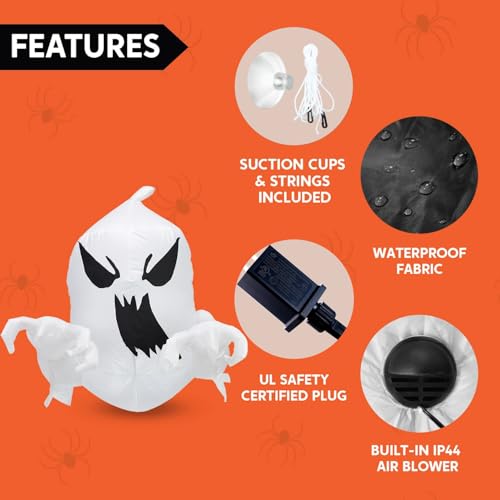 Joiedomi 4.5 FT Halloween Inflatable Scary Flying Ghost Broke Out from Window Inflatable with Build-in LED Blow Up Ghost for Halloween Party Indoor, Outdoor, Yard, Garden, Lawn Decoration