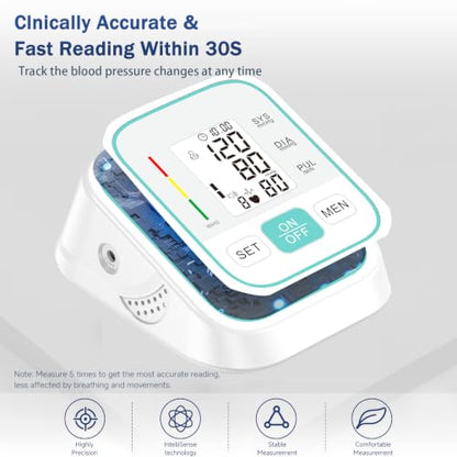 Blood Pressure Monitor,Automatic Digital BP Machine with Large LCD Display,Adjustable Blood Pressure Cuff for Home Health Monitoring with 2×99 Sets Memory, Green