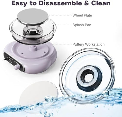Alldeer Mini Pottery Wheel Kit - 4.7" Electric Clay Wheel with Foot Pedal, Adjustable Speed & Forward/Reverse Rotation Ceramic Wheel, Tiny Clay Spinner for Adults and Beginners (Grayish Purple)