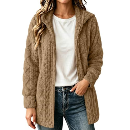 Generic Women Fleece Jackets Warm Fuzzy Sherpa Cardigan Sweater with Hood