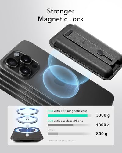 ESR for MagSafe Wallet, 5-Card Holder, Secure-Grip Finger Loop, Magnetic Wallet for iPhone 18Pro/Pro Max, 17e/17/16/15/14/13/12 Series & Google Pixel 10, Vegan Leather, Black