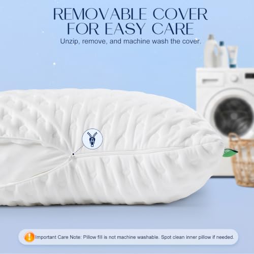 Side Sleeper Pillows for Neck & Shoulder Comfort - Curved Crescent Design, Adjustable Shredded Memory Foam, Cooling & Soft Cover, Extra Fill Included, Queen Size Set of 2