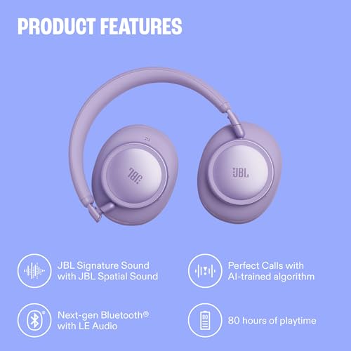 JBL Live 780NC - Wireless Over-Ear Noise Cancelling Headphones, Adaptive Noise Cancelling, Bluetooth, Foldable, 40mm Dynamic Driver - Blue